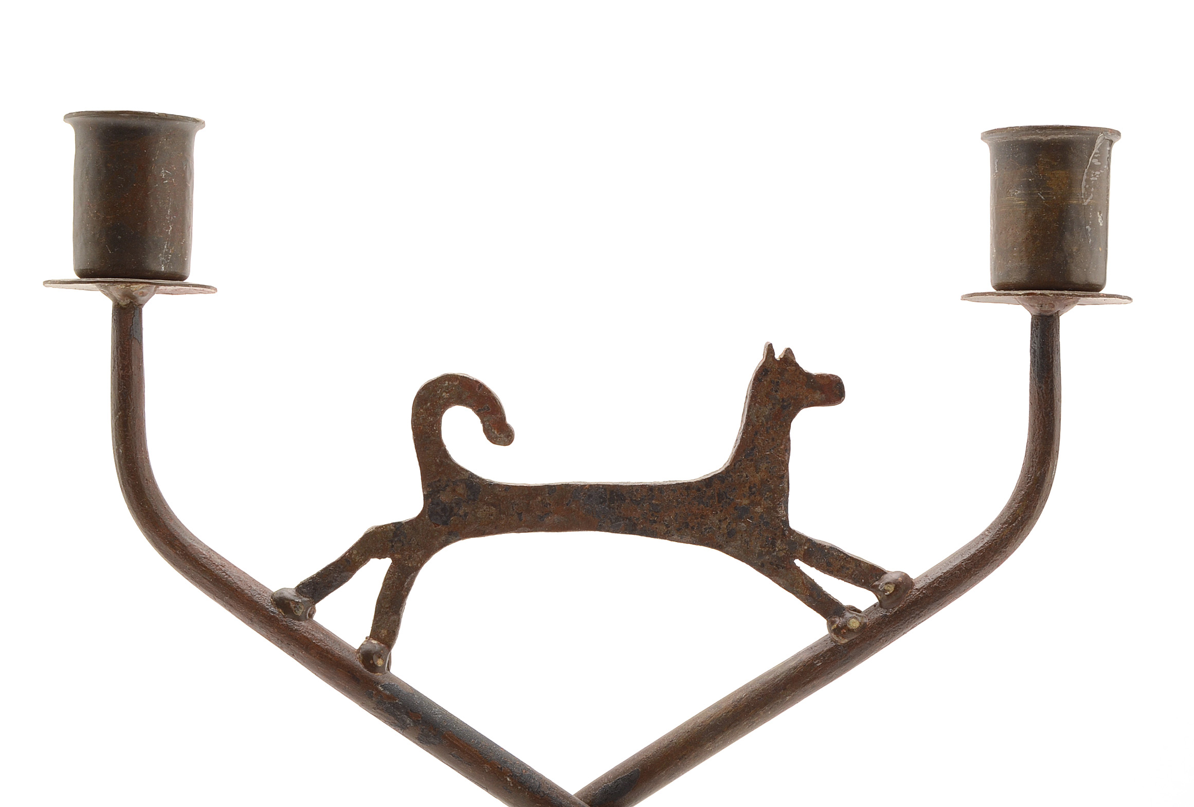 Pair of Cast Iron Candle Holders with Dog Motif