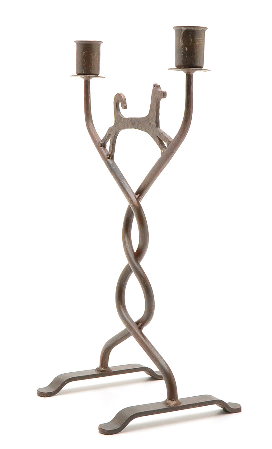 Pair of Cast Iron Candle Holders with Dog Motif