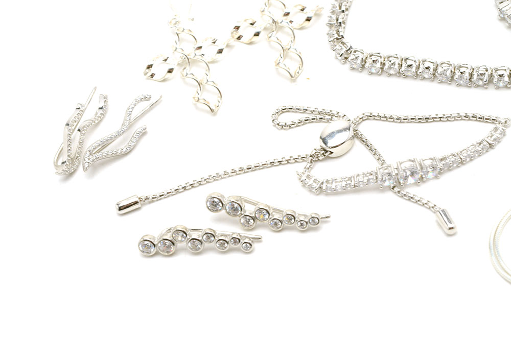 Sterling Silver Jewelry with Cubic Zirconia and Faux Pearls