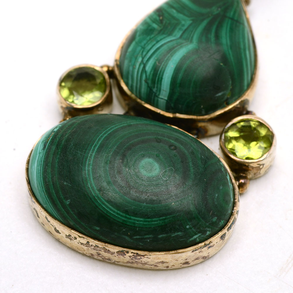 Sterling Collar Necklace with Malachite Pendant