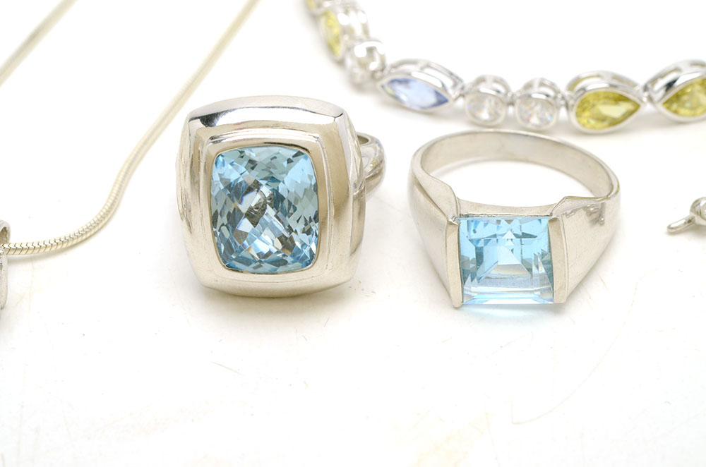 Sterling Jewelry Featuring Blue Topaz and Crystal Stones