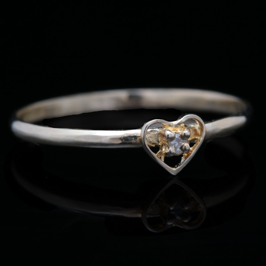 14K Gold and Diamond Heart Ring