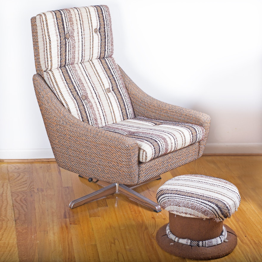 Mid-Century Norwegian Striped Armchair With Footstool