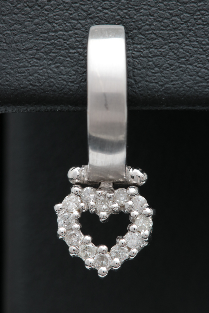 14K White Gold and Diamond Heart Earrings