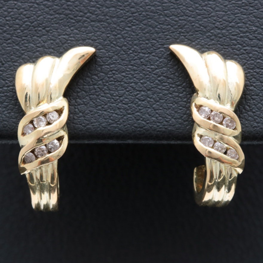 14K Yellow Gold  and Diamond Earrings