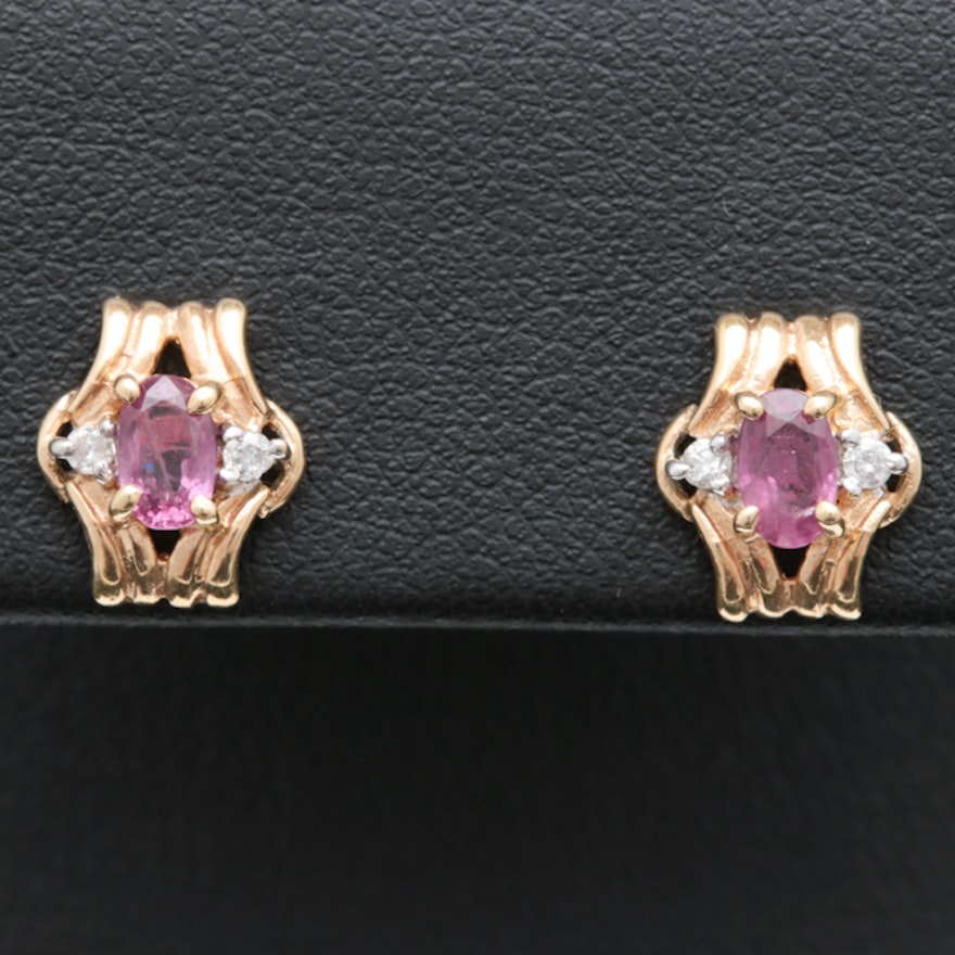 14K Gold, Ruby and Diamond Earrings
