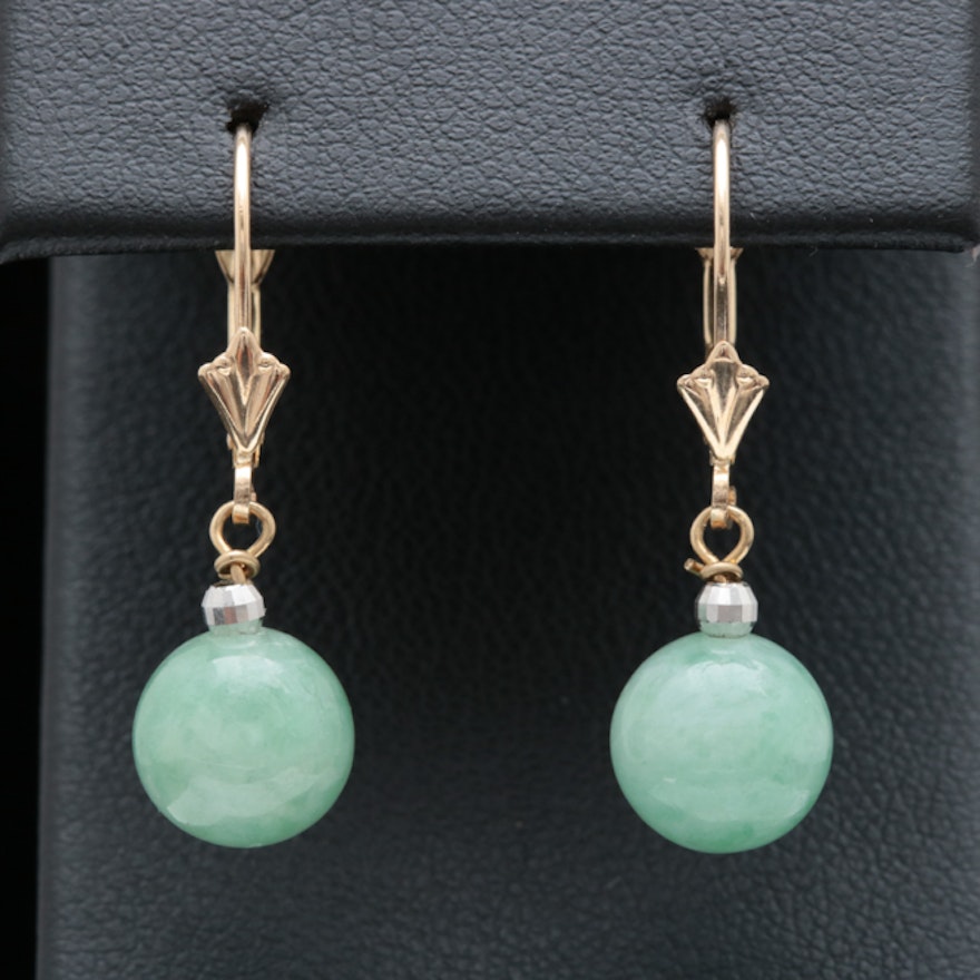 14K Gold and Jade Dangle Earrings