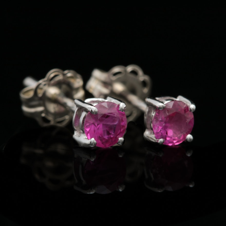 14K White Gold and Ruby Earrings