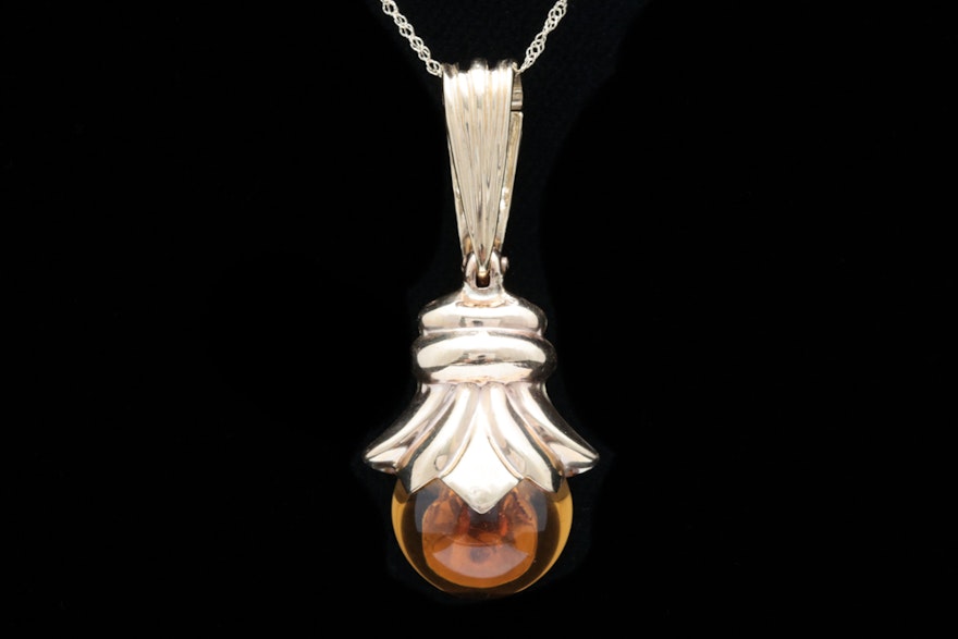 14K Gold and Citrine Pendant with Chain