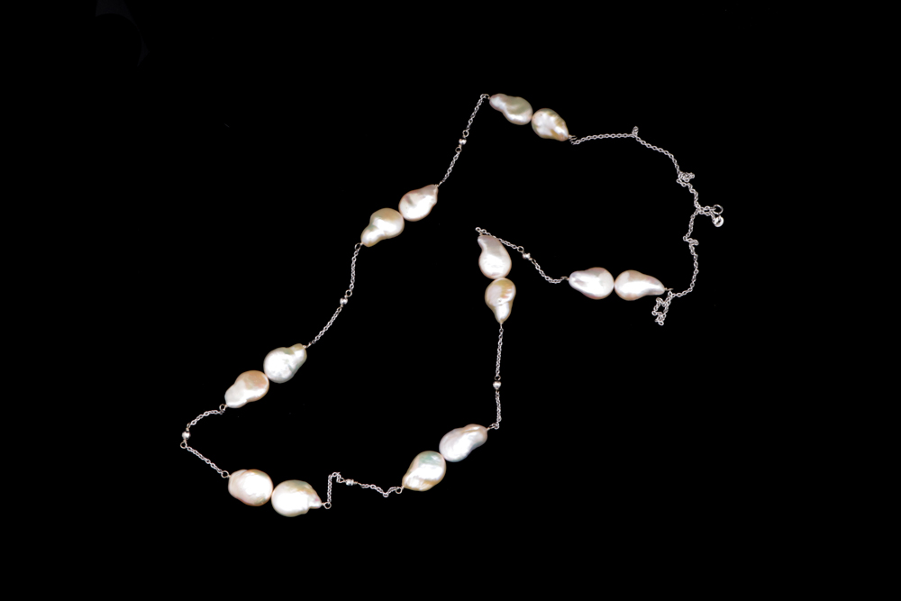 14K White Gold and Baroque Pearl Necklace