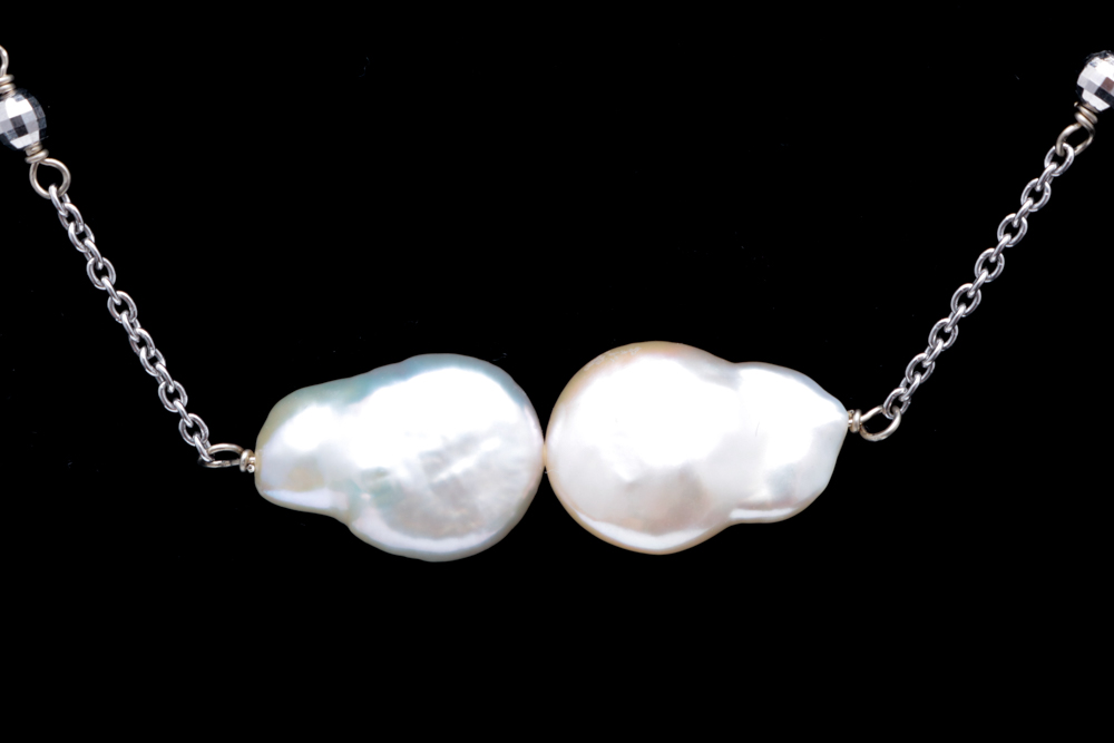 14K White Gold and Baroque Pearl Necklace