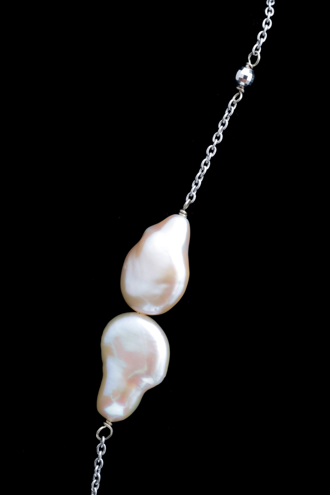 14K White Gold and Baroque Pearl Necklace