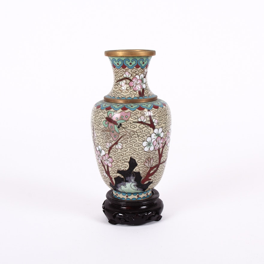 Vintage Chinese Cloisonné Vase with Stand