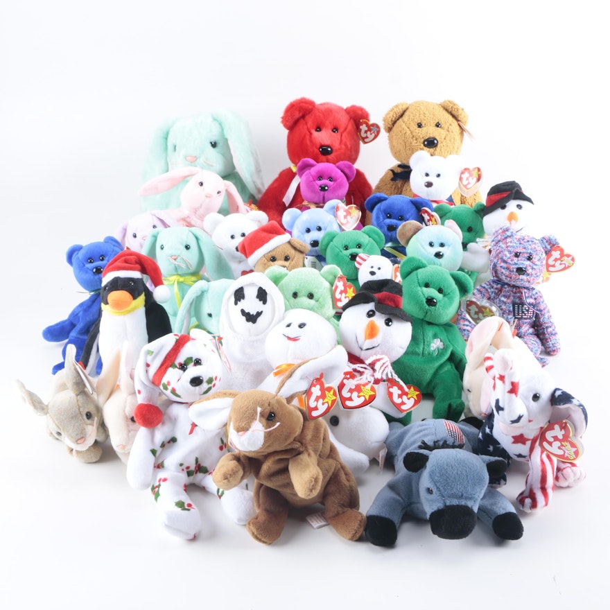 Ty Beanie Babies Including Clubby the Bear and Lefty the Donkey