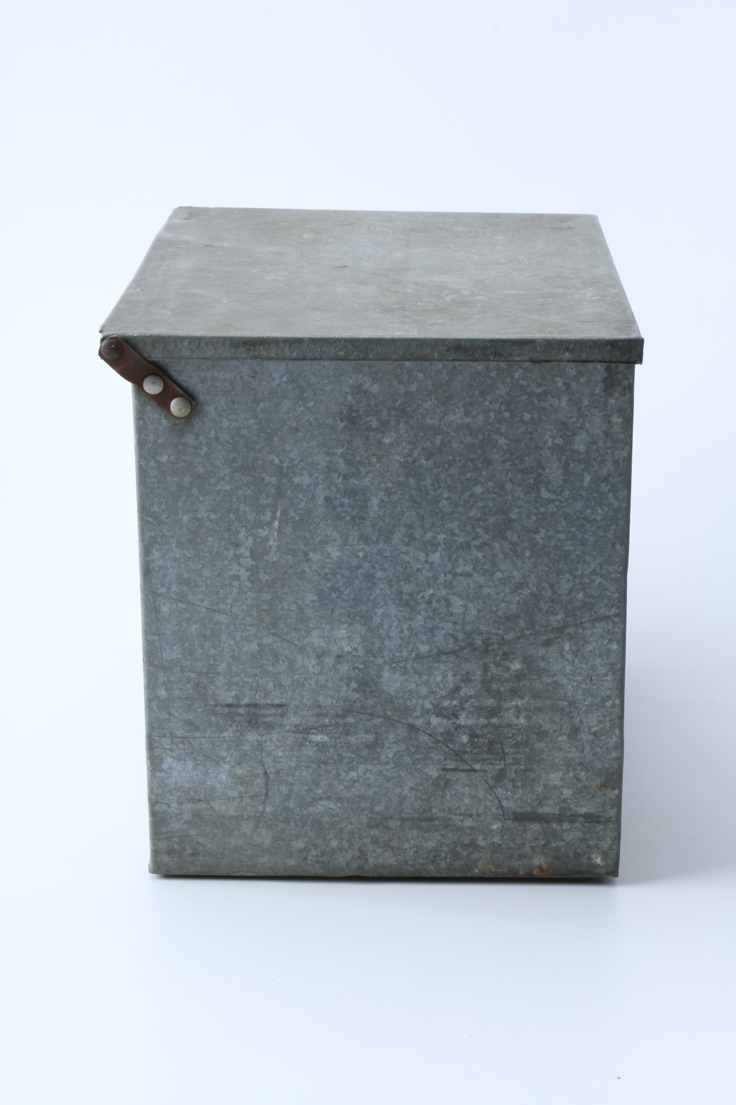 Thompson Honor Dairy Galvanized Milk Box and Seventeen Glass Bottles