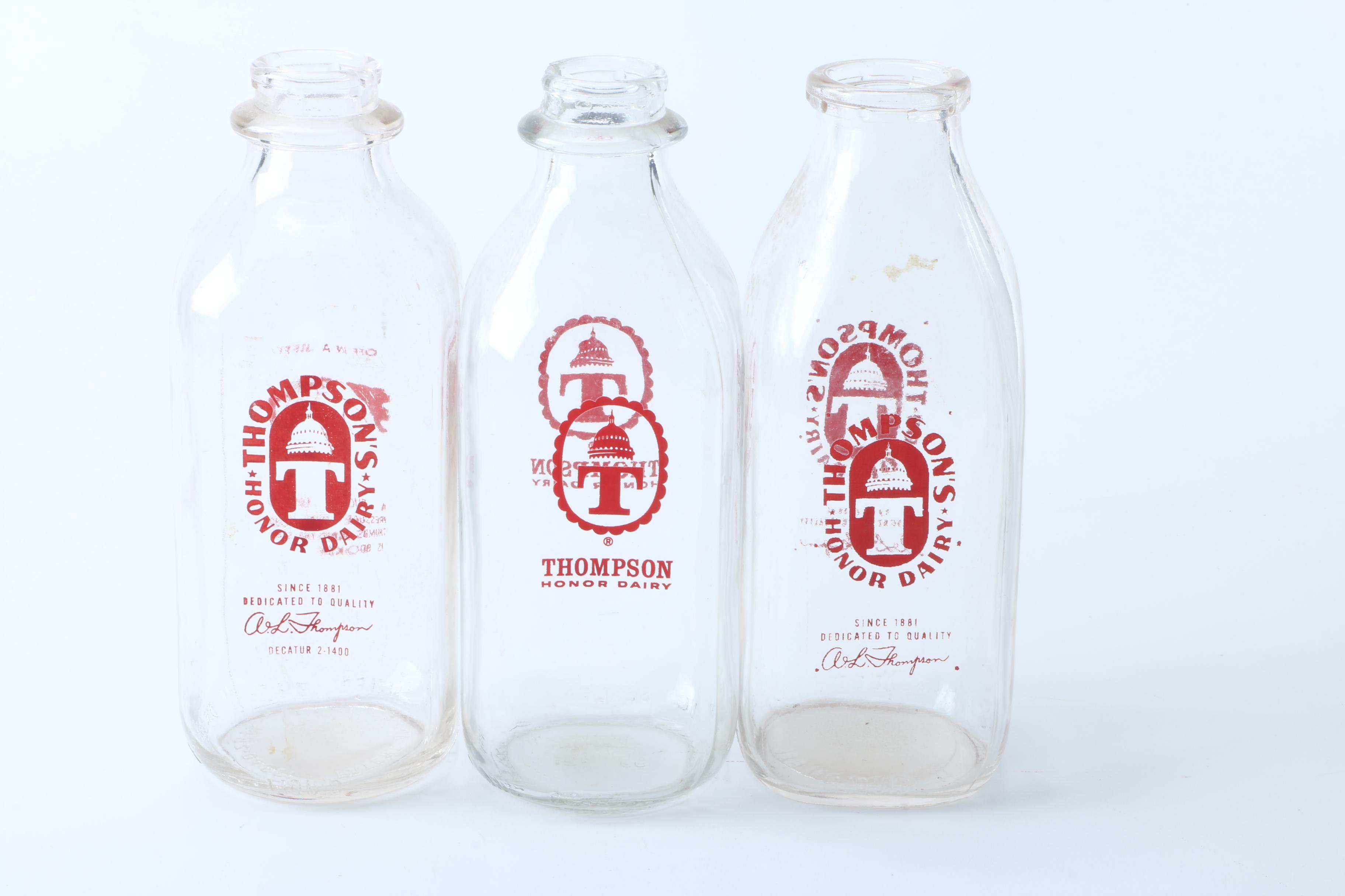 Thompson Honor Dairy Galvanized Milk Box and Seventeen Glass Bottles
