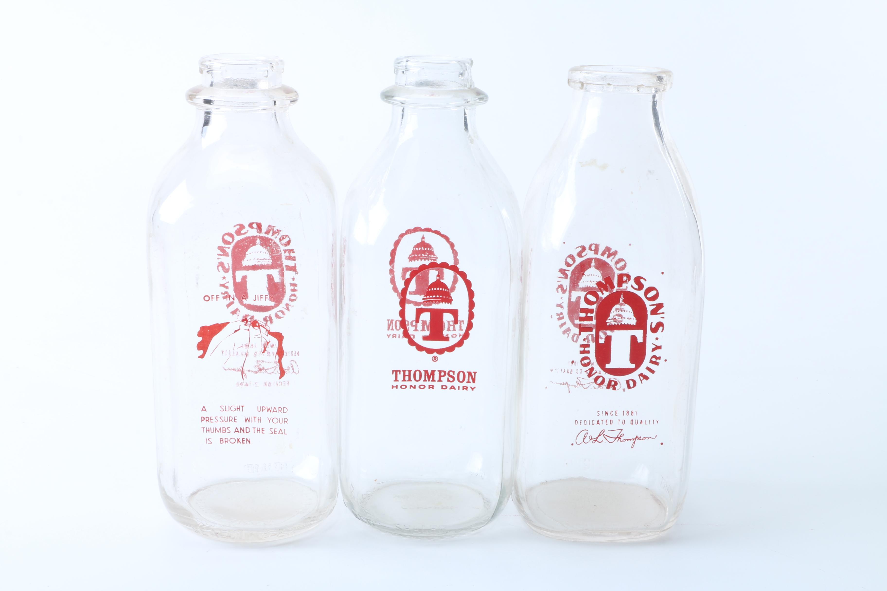 Thompson Honor Dairy Galvanized Milk Box and Seventeen Glass Bottles