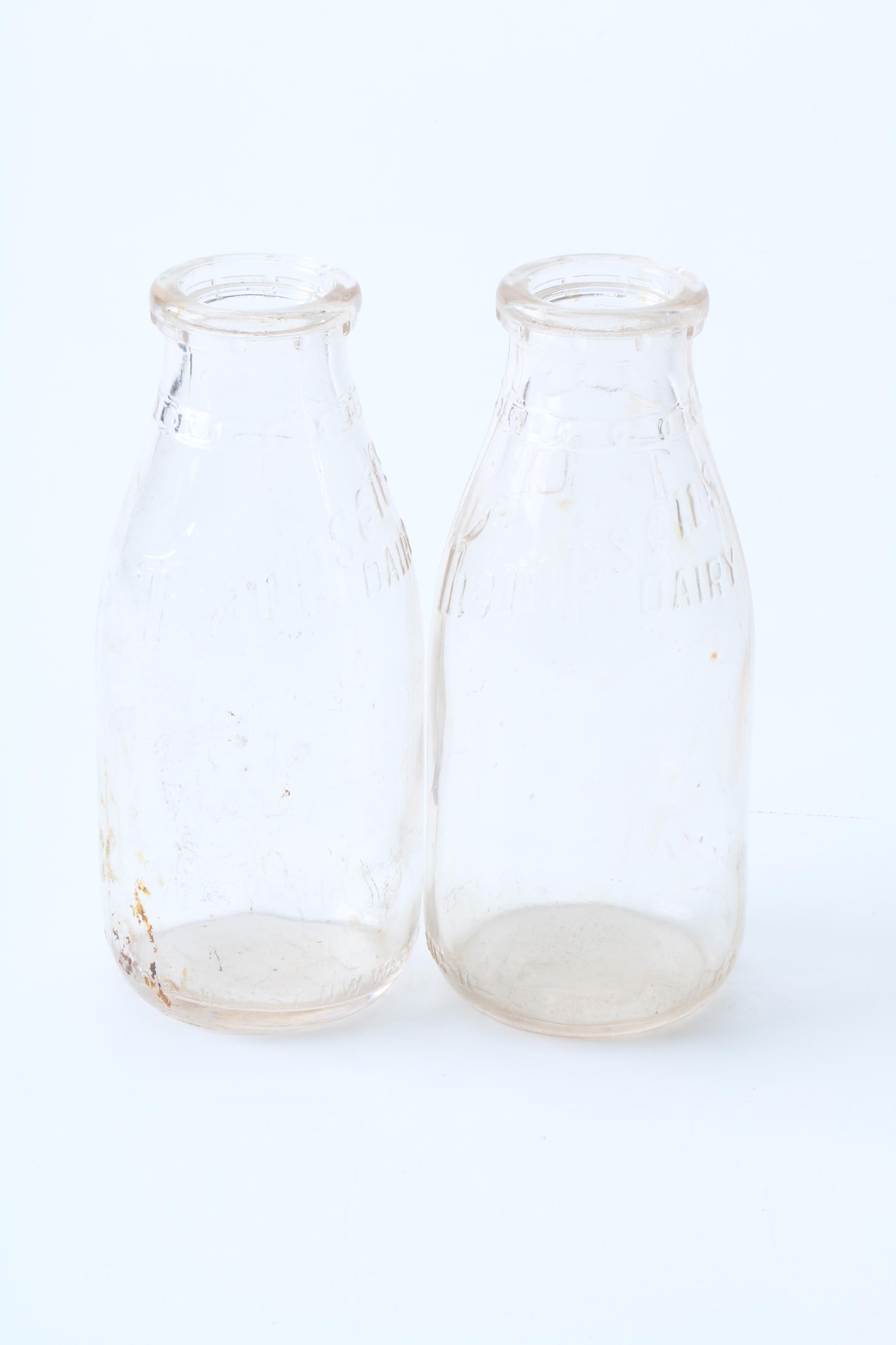 Thompson Honor Dairy Galvanized Milk Box and Seventeen Glass Bottles