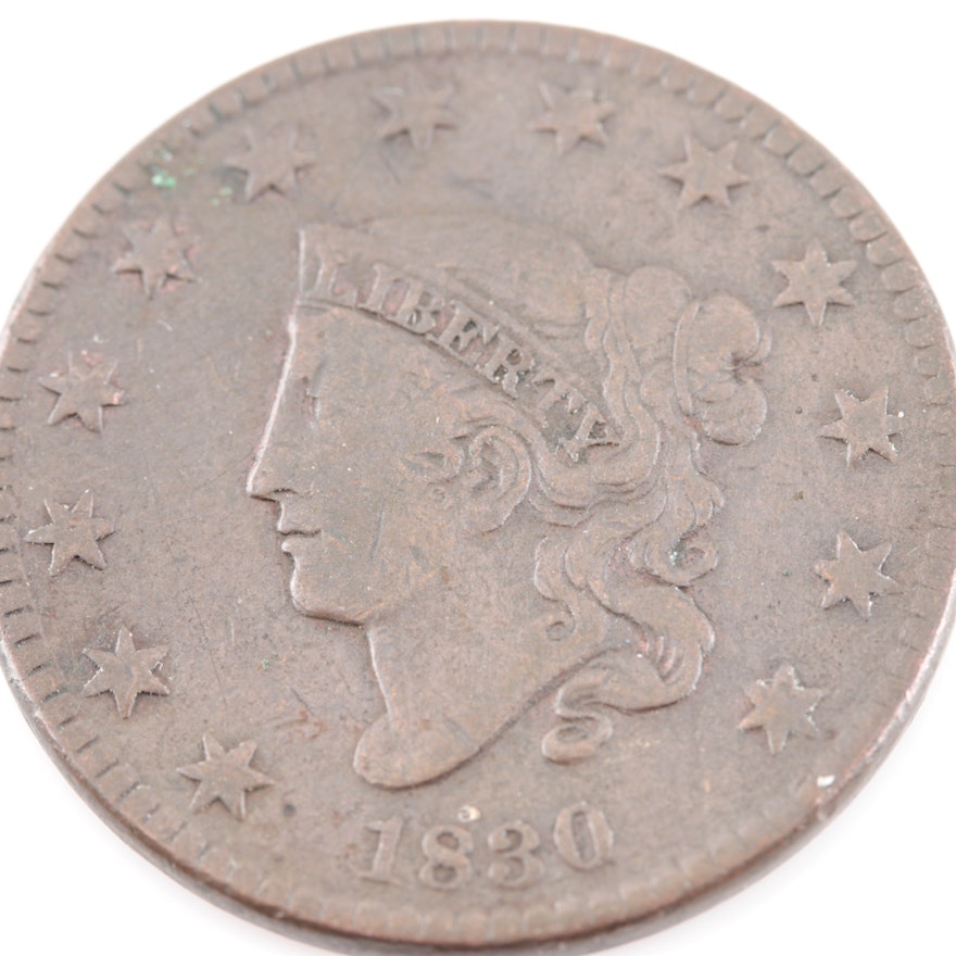 1830 Large Letters Coronet Cent