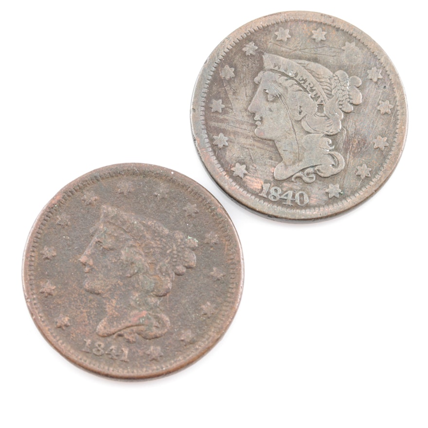 1840 and 1841 Braided Hair Large Cents