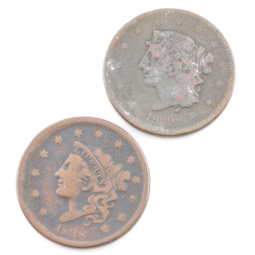 1838 and 1839 Coronet Hair Cent