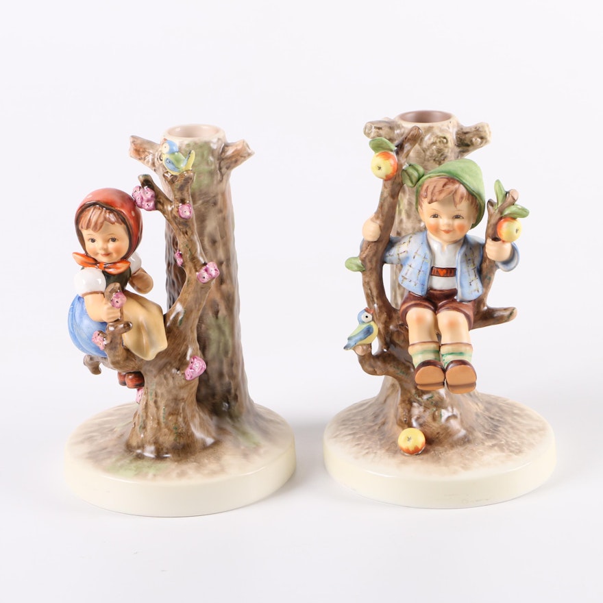 Hummel Girl and Boy Figurine Candlestick Holders