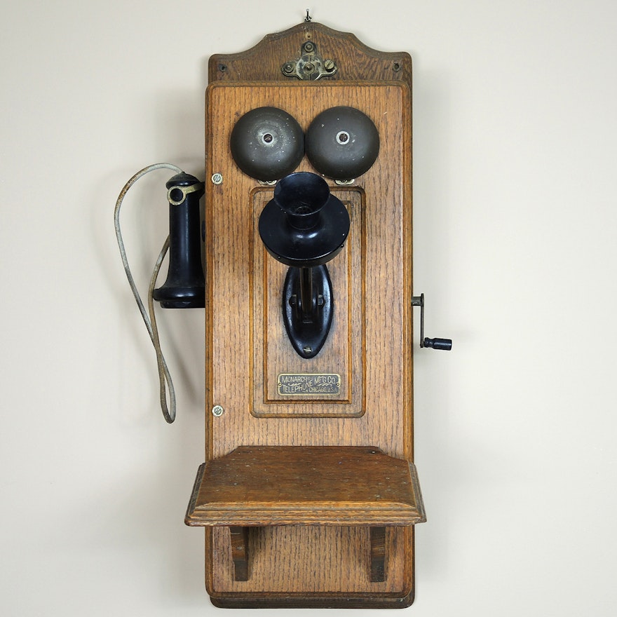 Antique Monarch Oak Wall Crank Telephone