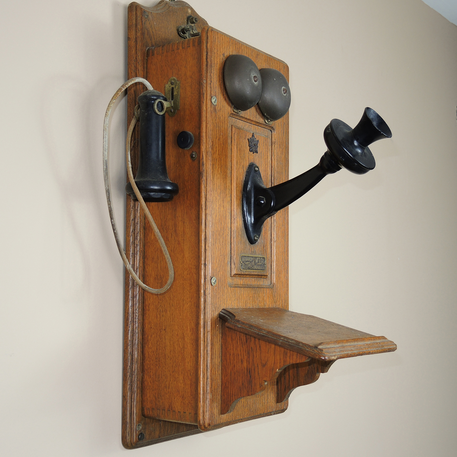 Antique Monarch Oak Wall Crank Telephone