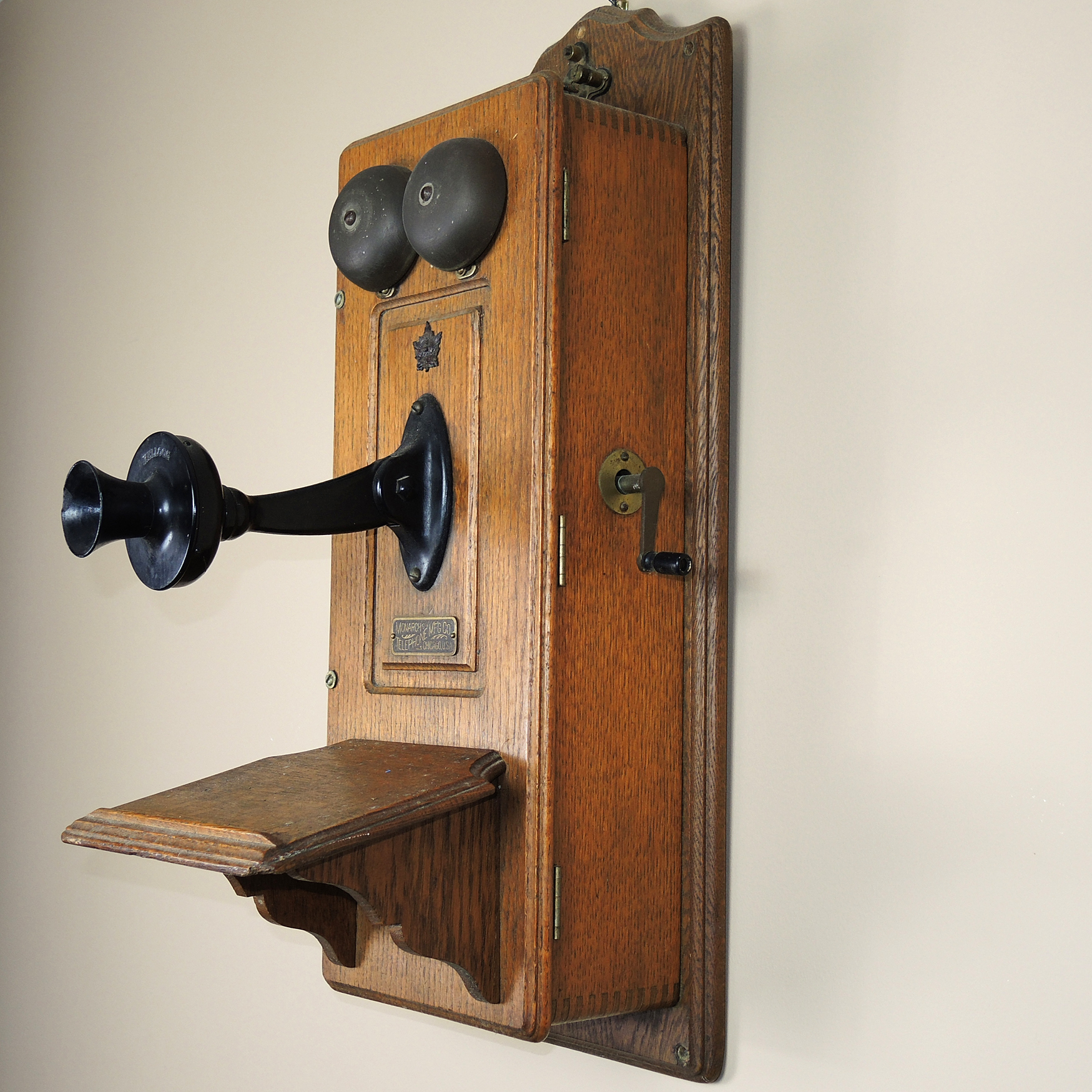 Antique Monarch Oak Wall Crank Telephone