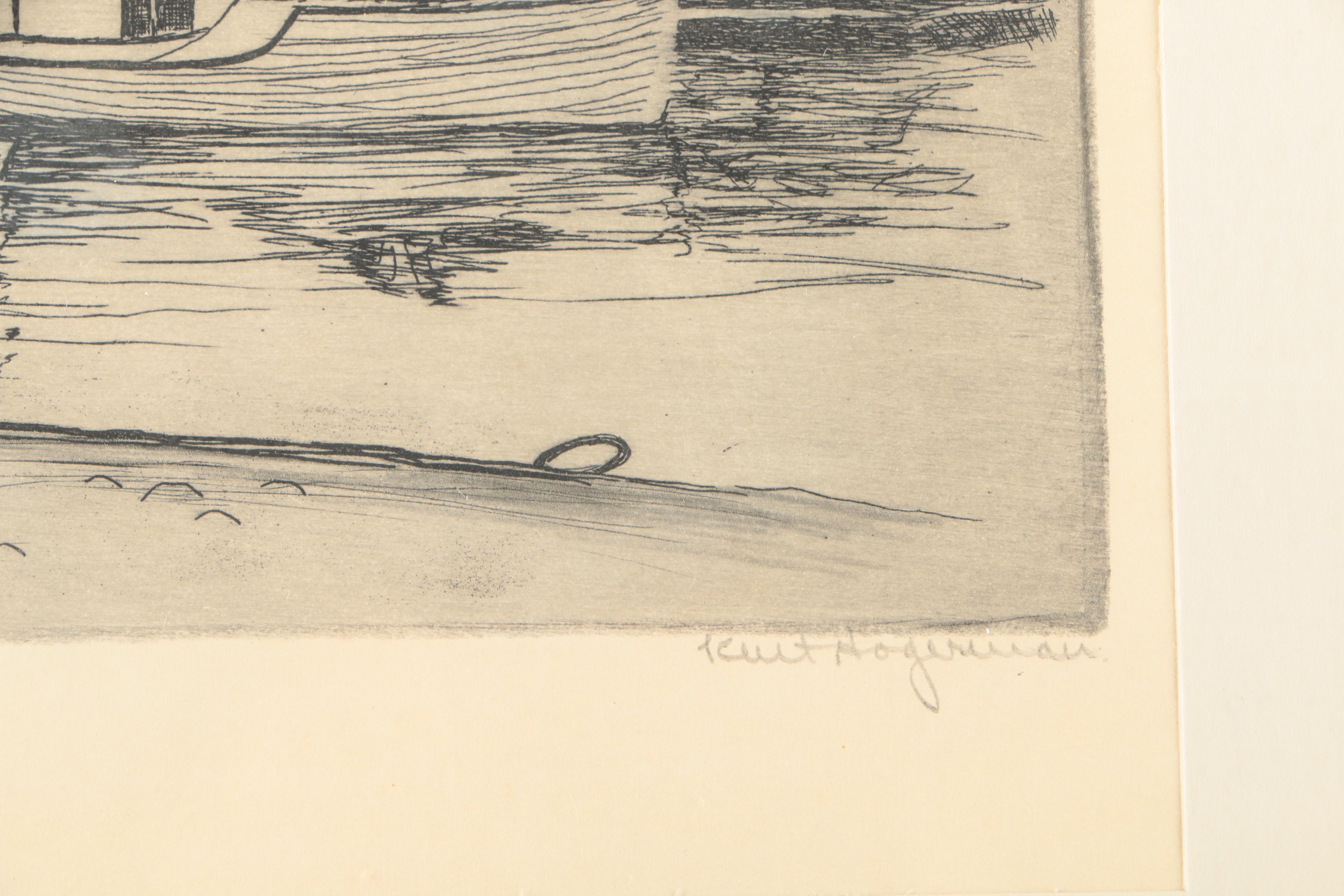 Kent Hagerman Etchings "US Coast Guard - Louisville" and "Kentucky Tobacco Auction"