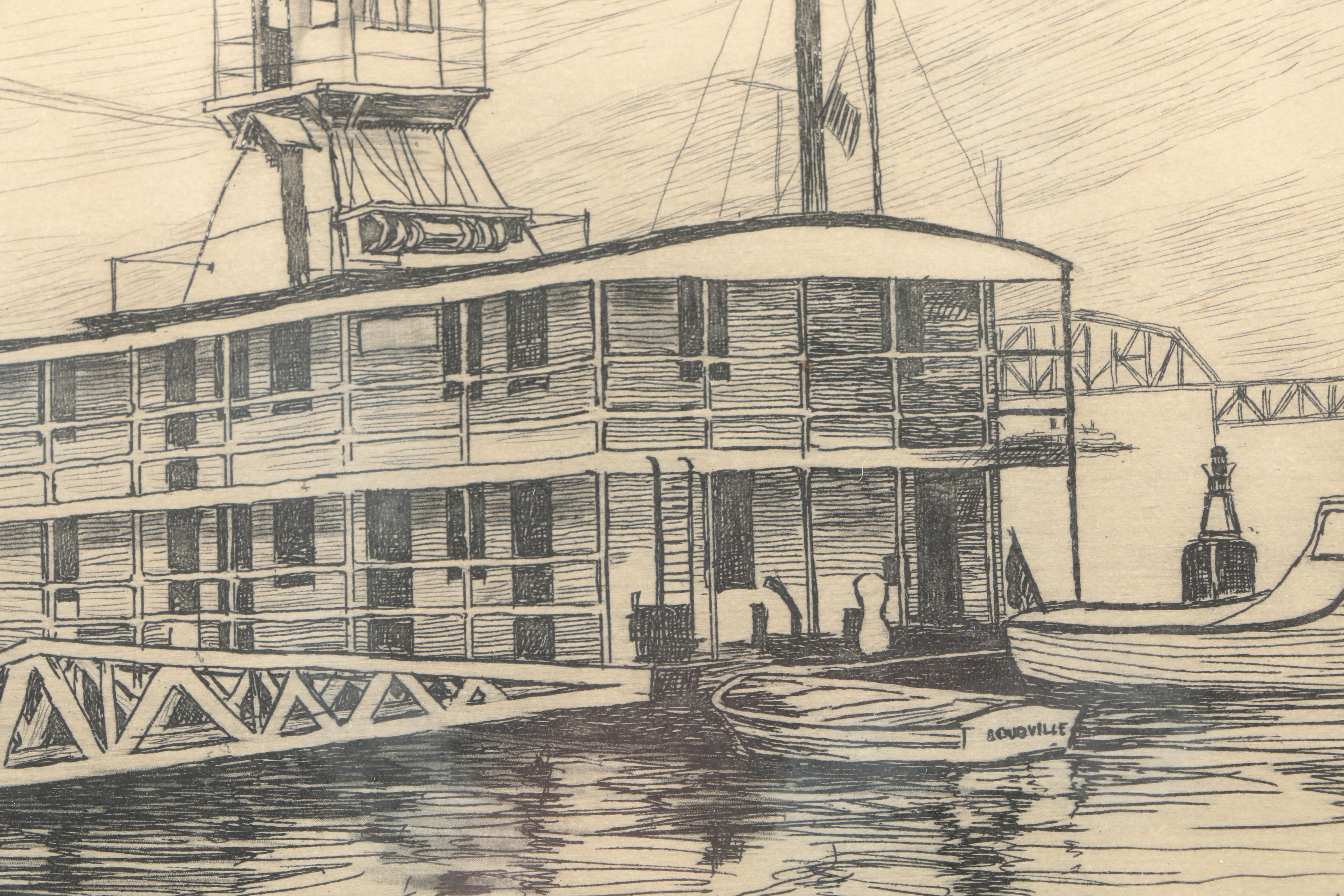 Kent Hagerman Etchings "US Coast Guard - Louisville" and "Kentucky Tobacco Auction"