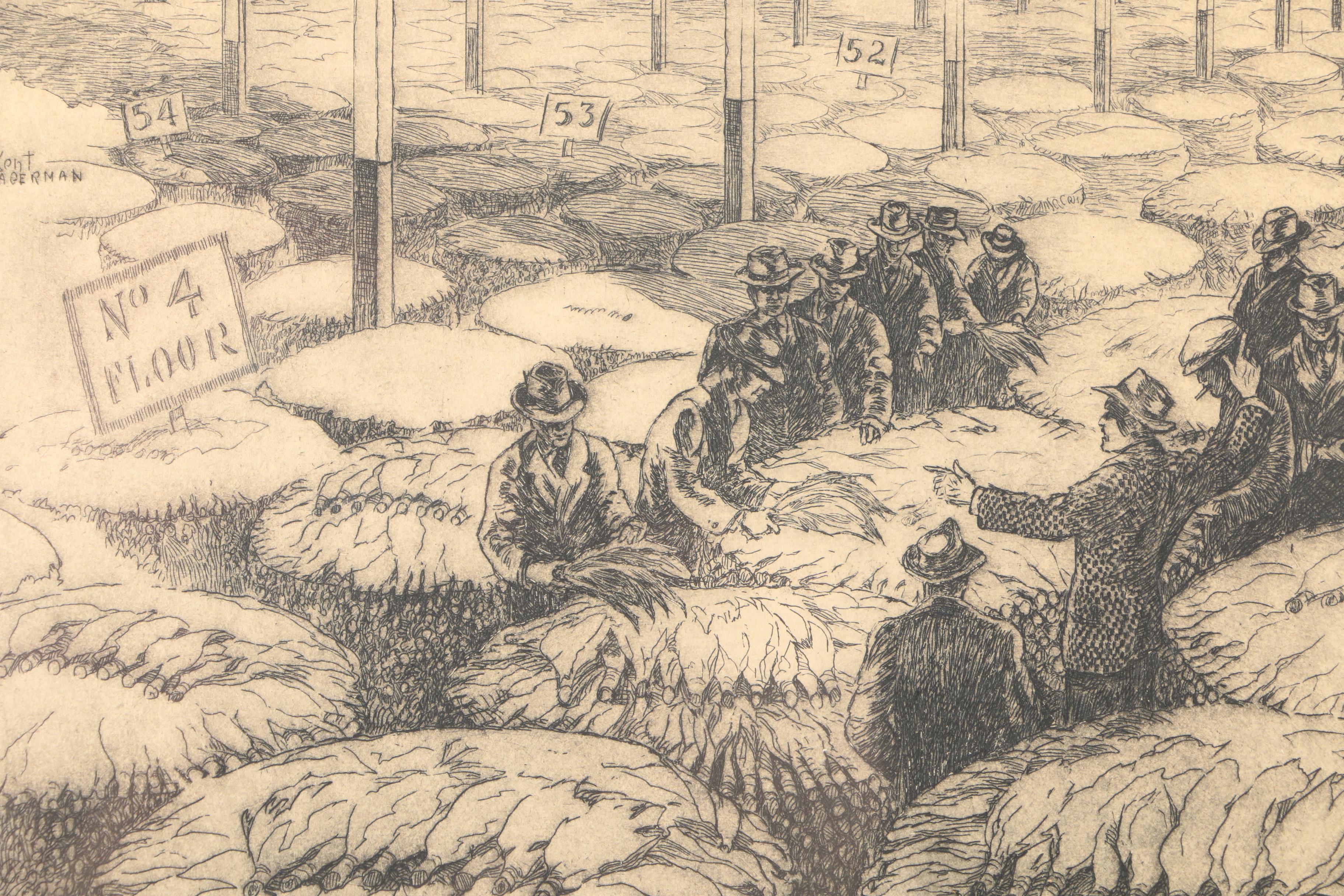 Kent Hagerman Etchings "US Coast Guard - Louisville" and "Kentucky Tobacco Auction"