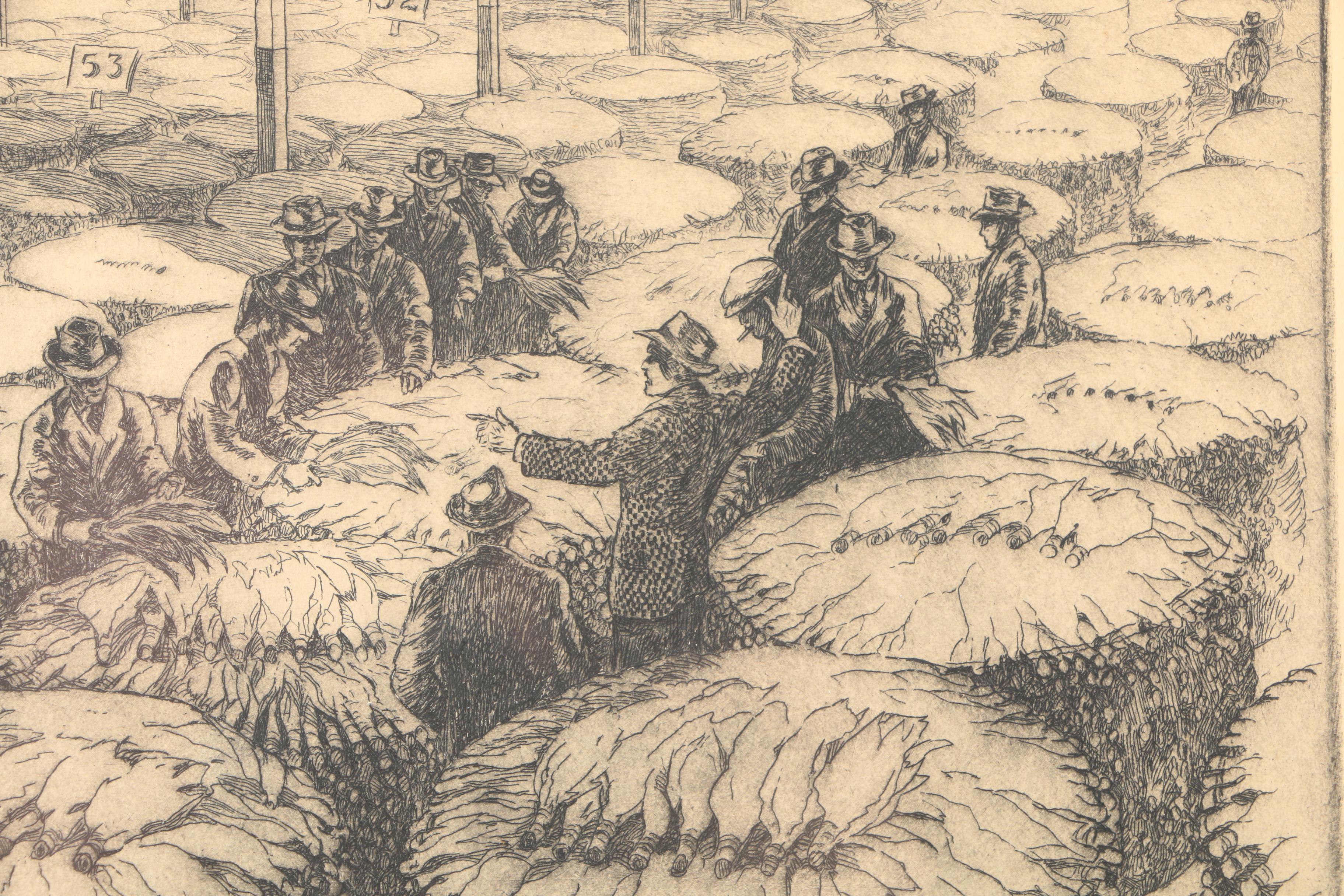 Kent Hagerman Etchings "US Coast Guard - Louisville" and "Kentucky Tobacco Auction"