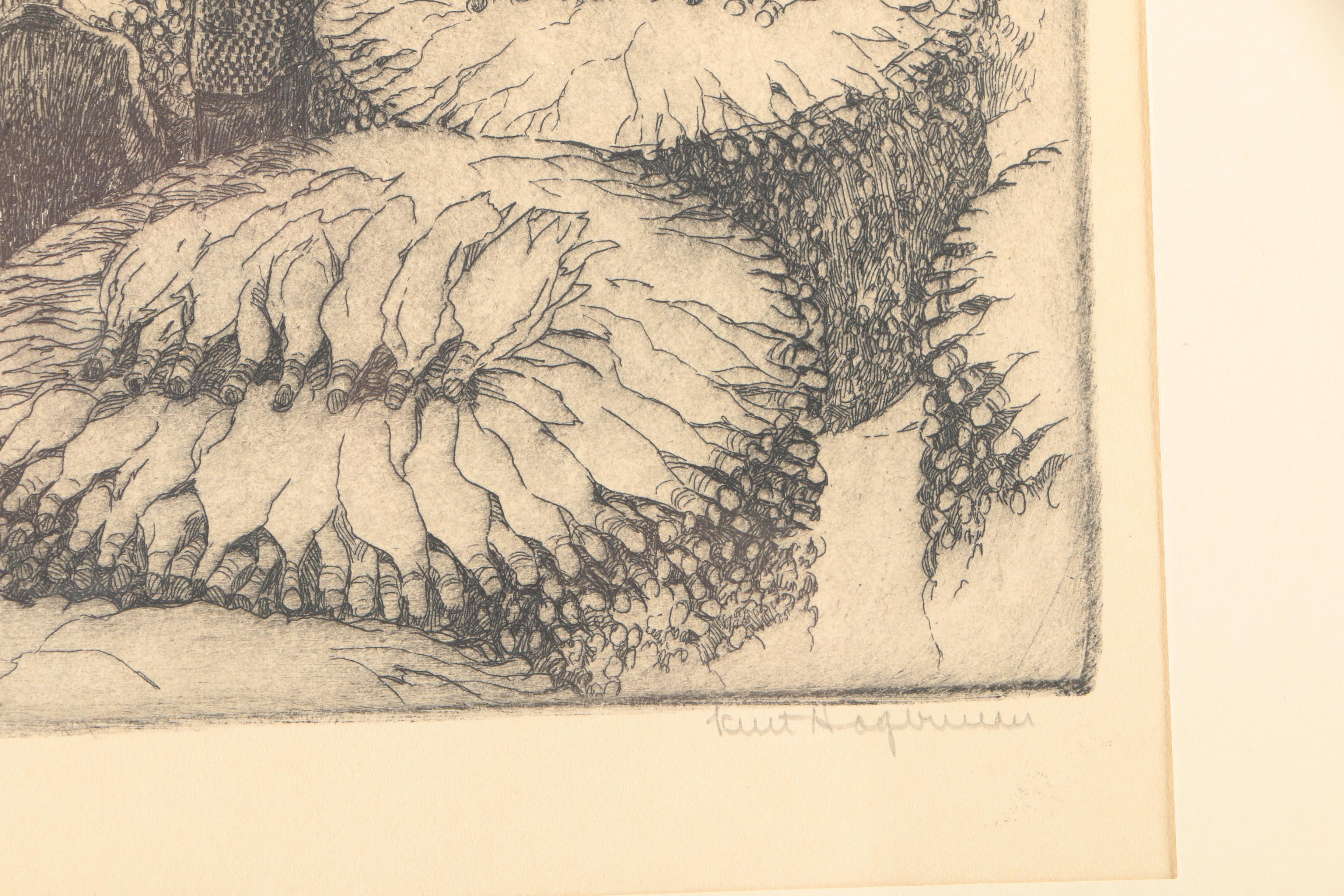 Kent Hagerman Etchings "US Coast Guard - Louisville" and "Kentucky Tobacco Auction"