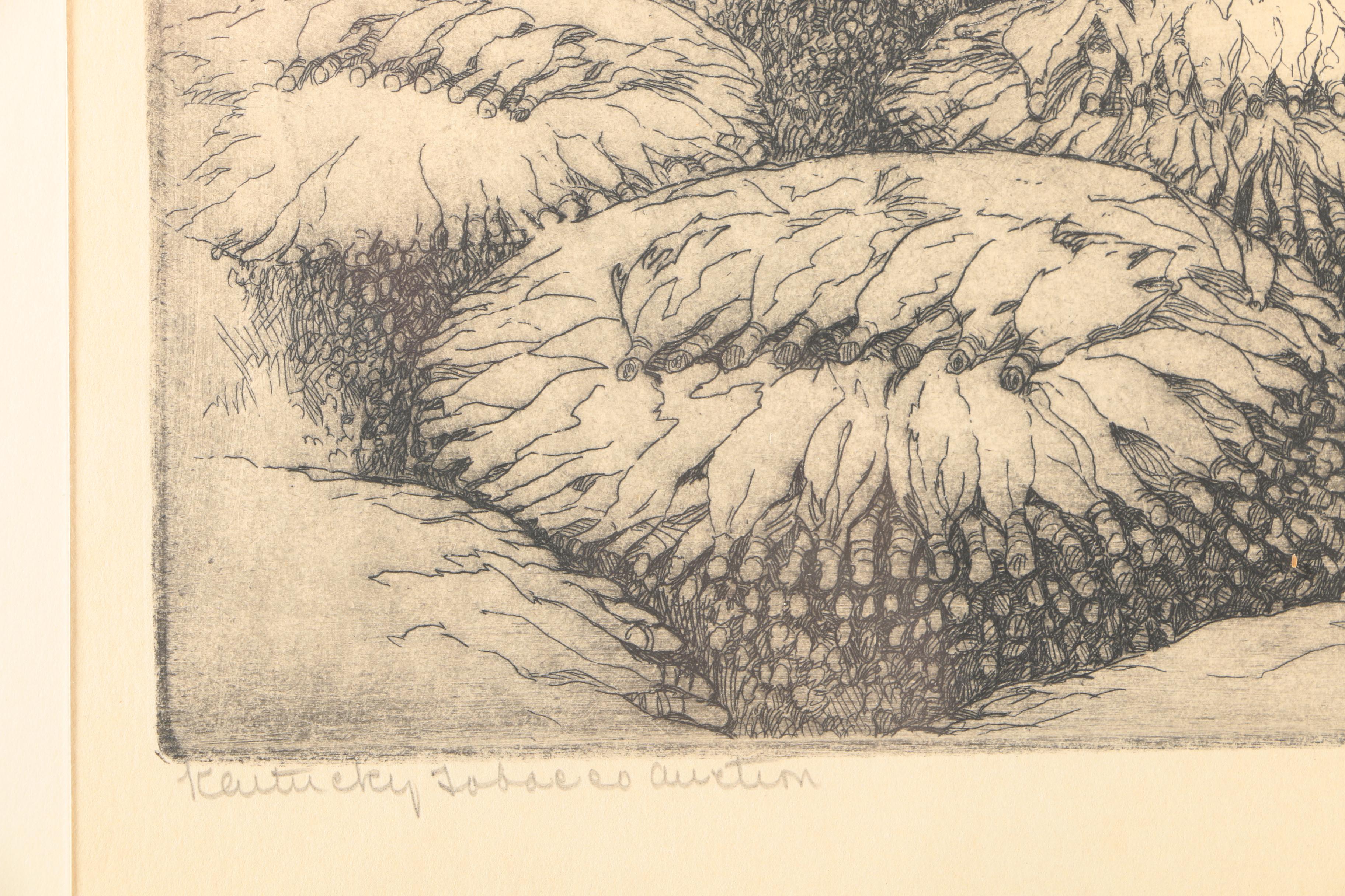 Kent Hagerman Etchings "US Coast Guard - Louisville" and "Kentucky Tobacco Auction"