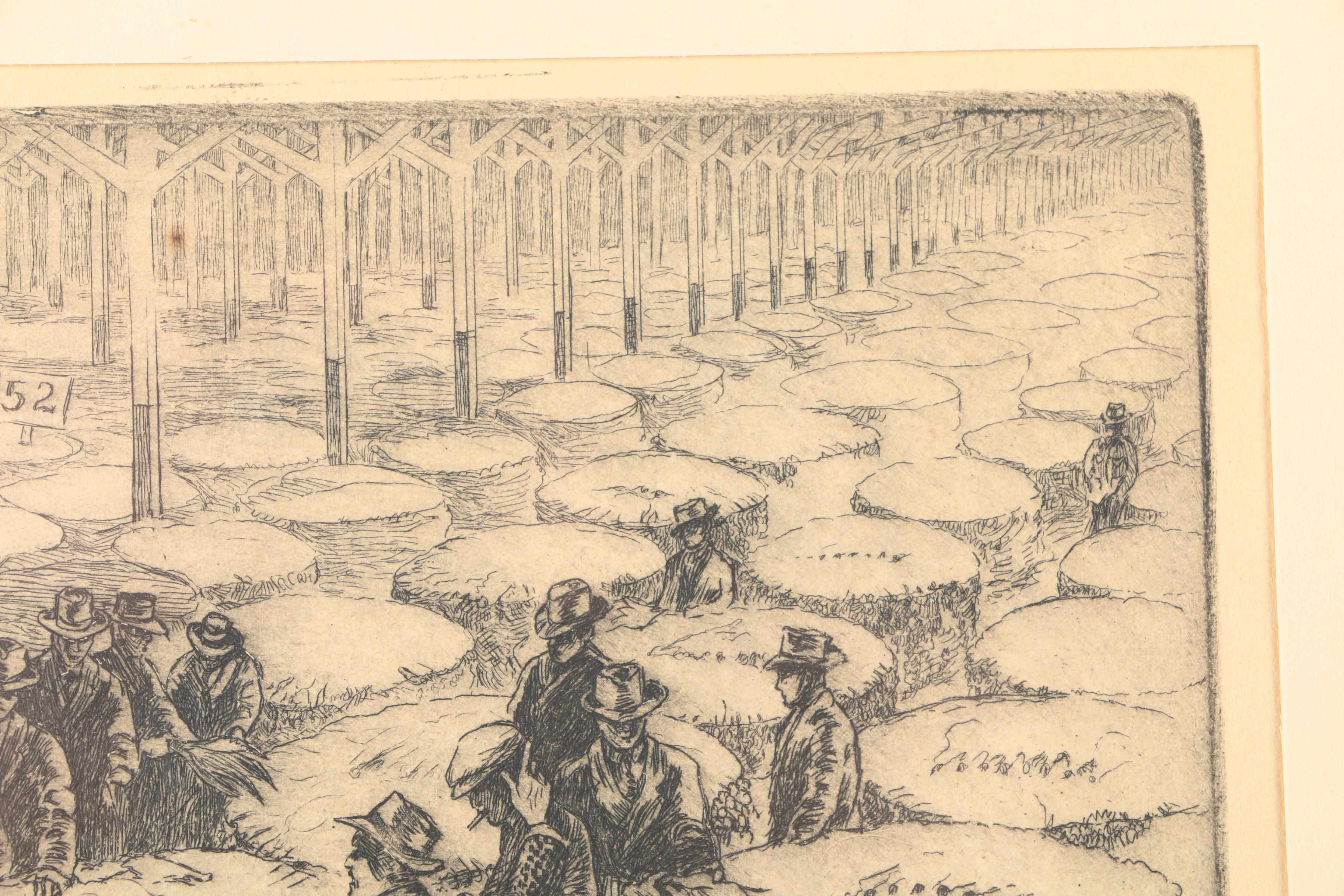 Kent Hagerman Etchings "US Coast Guard - Louisville" and "Kentucky Tobacco Auction"