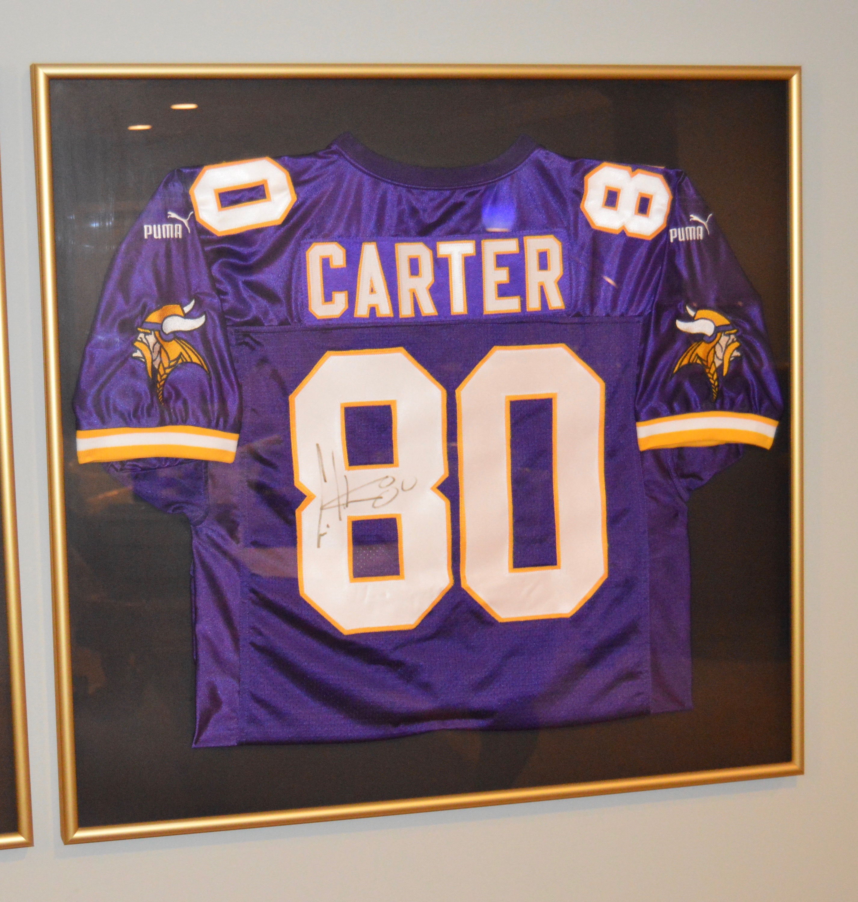 Autographed and Framed Cris Carter Minnesota Viking's Jersey