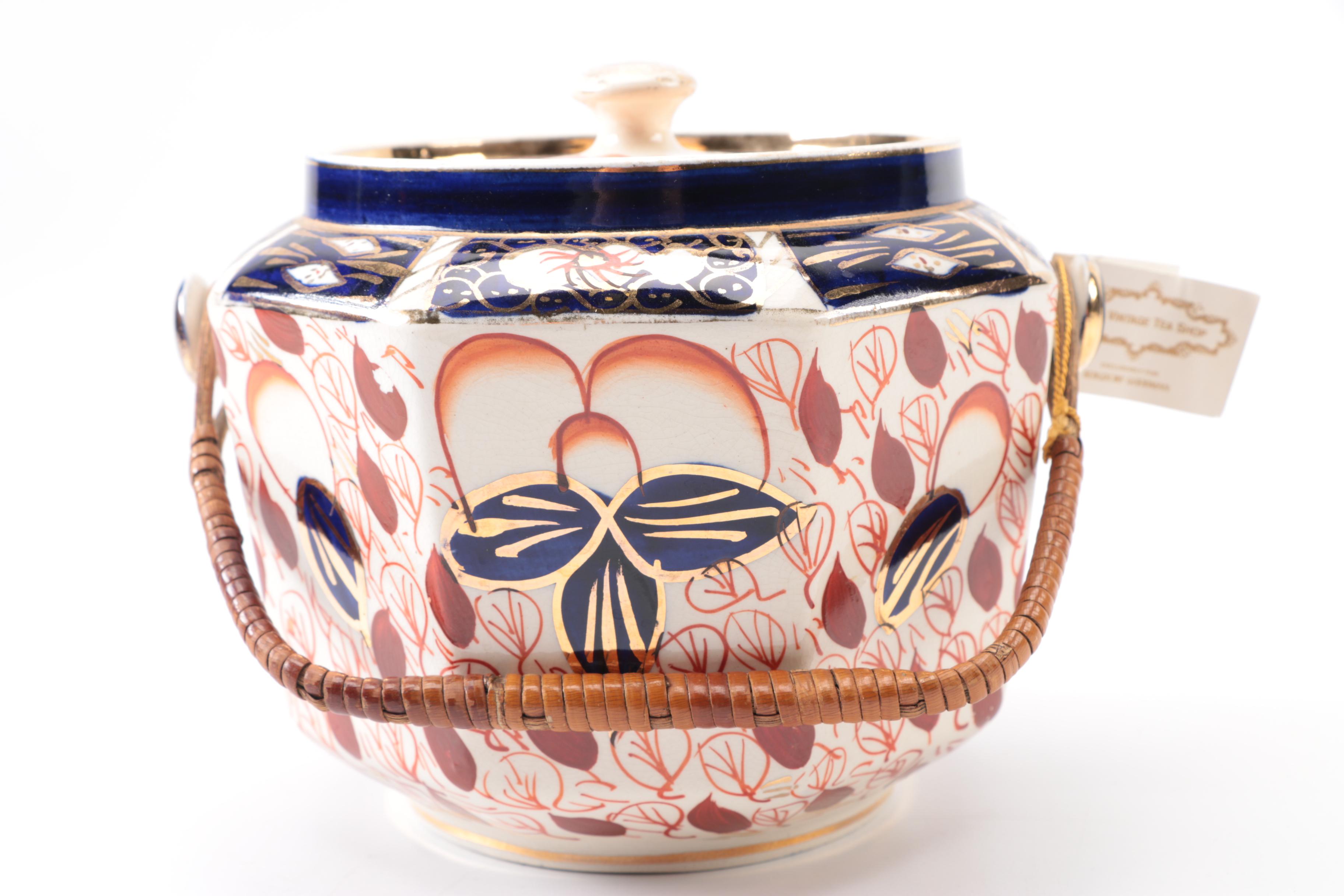 1930s Arthur Wood & Son Octagonal Imari Biscuit Barrel