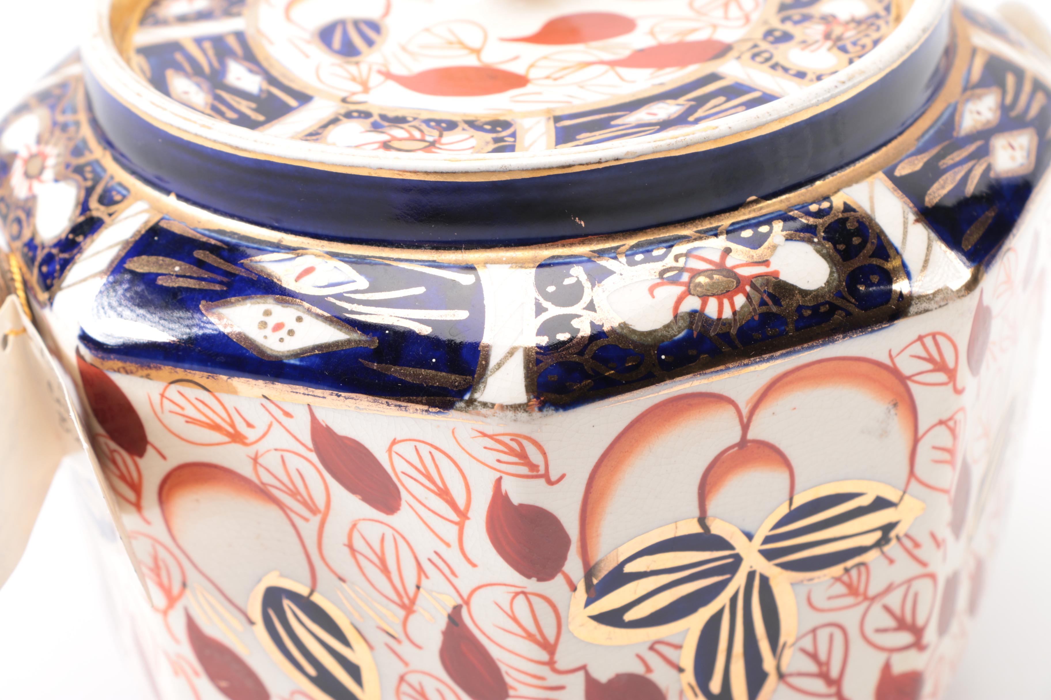 1930s Arthur Wood & Son Octagonal Imari Biscuit Barrel