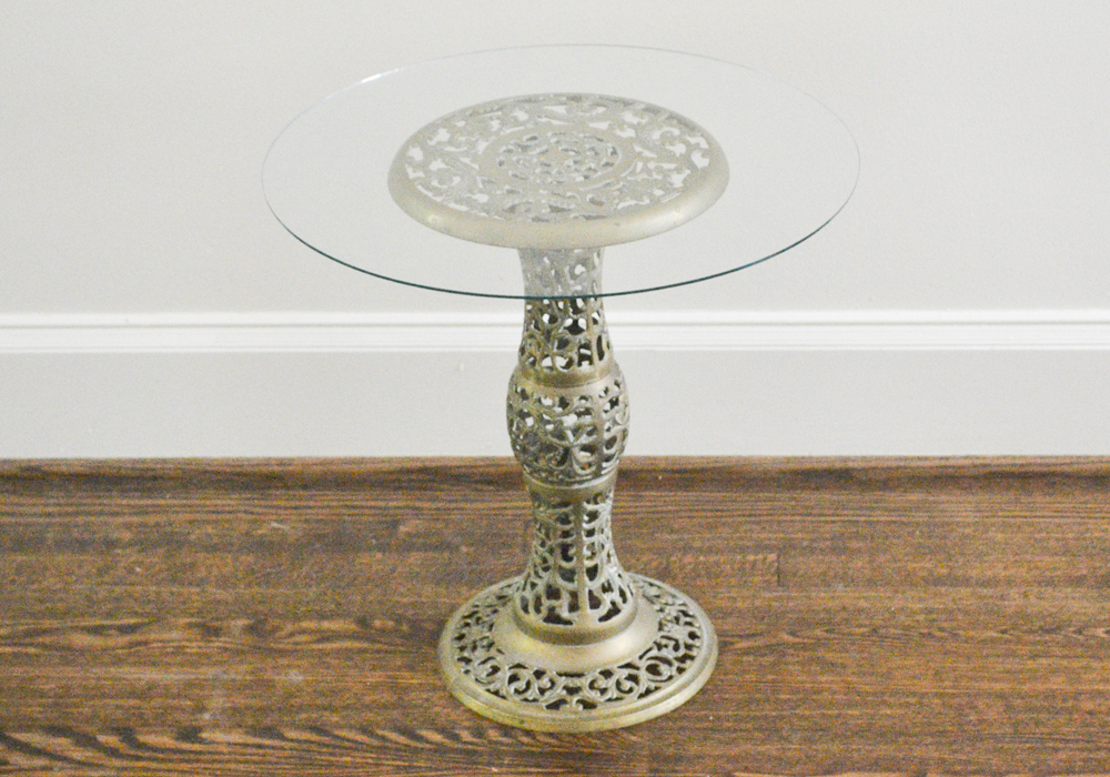 Metal Pedestal Side Table With Glass Top