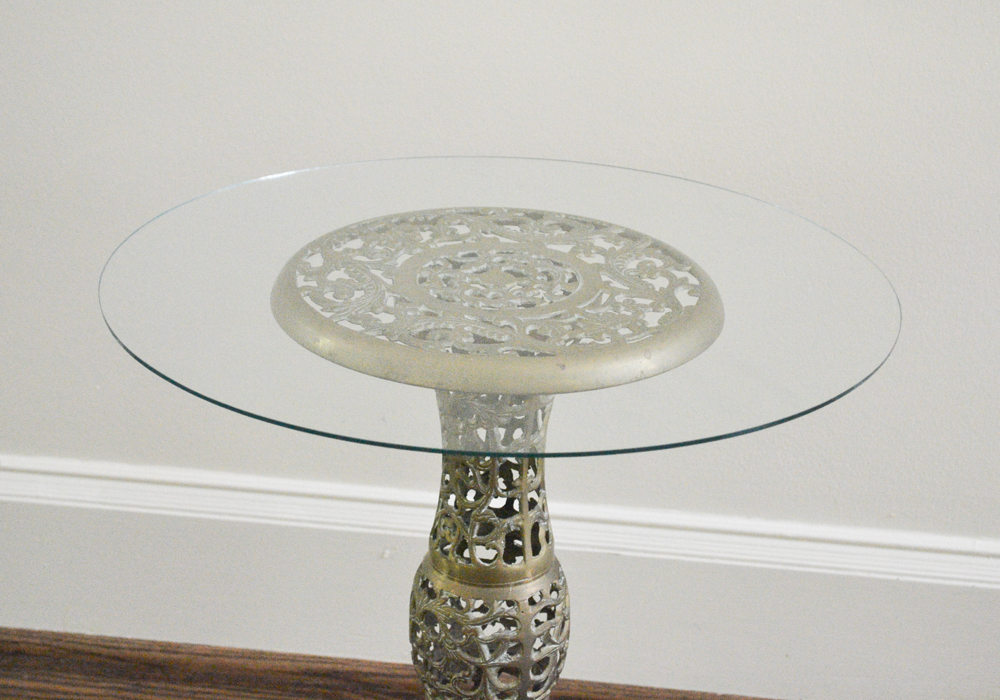 Metal Pedestal Side Table With Glass Top