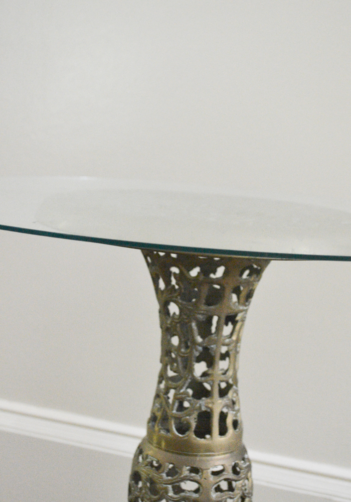 Metal Pedestal Side Table With Glass Top