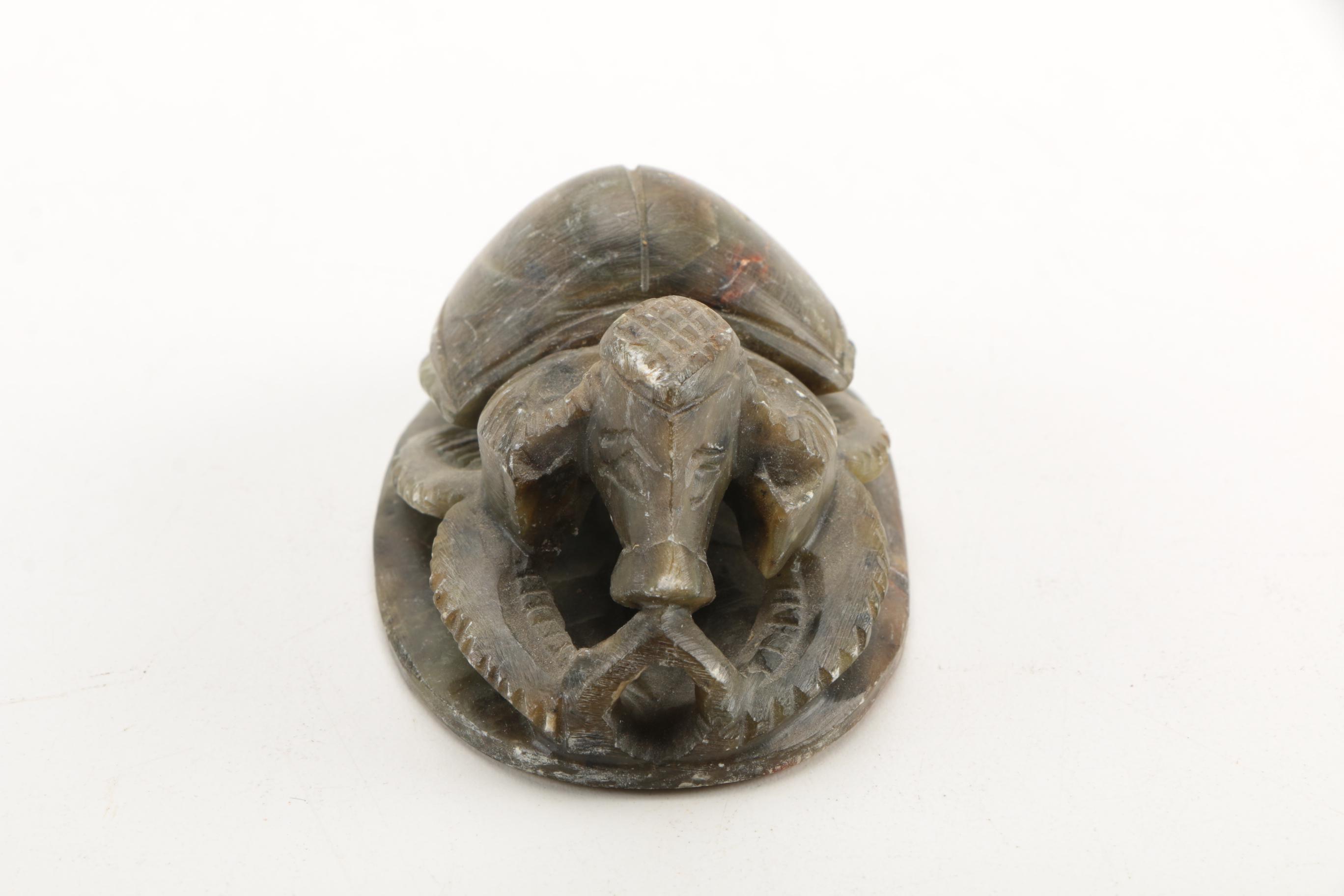 Assortment of Figurines Including Soapstone Scarab