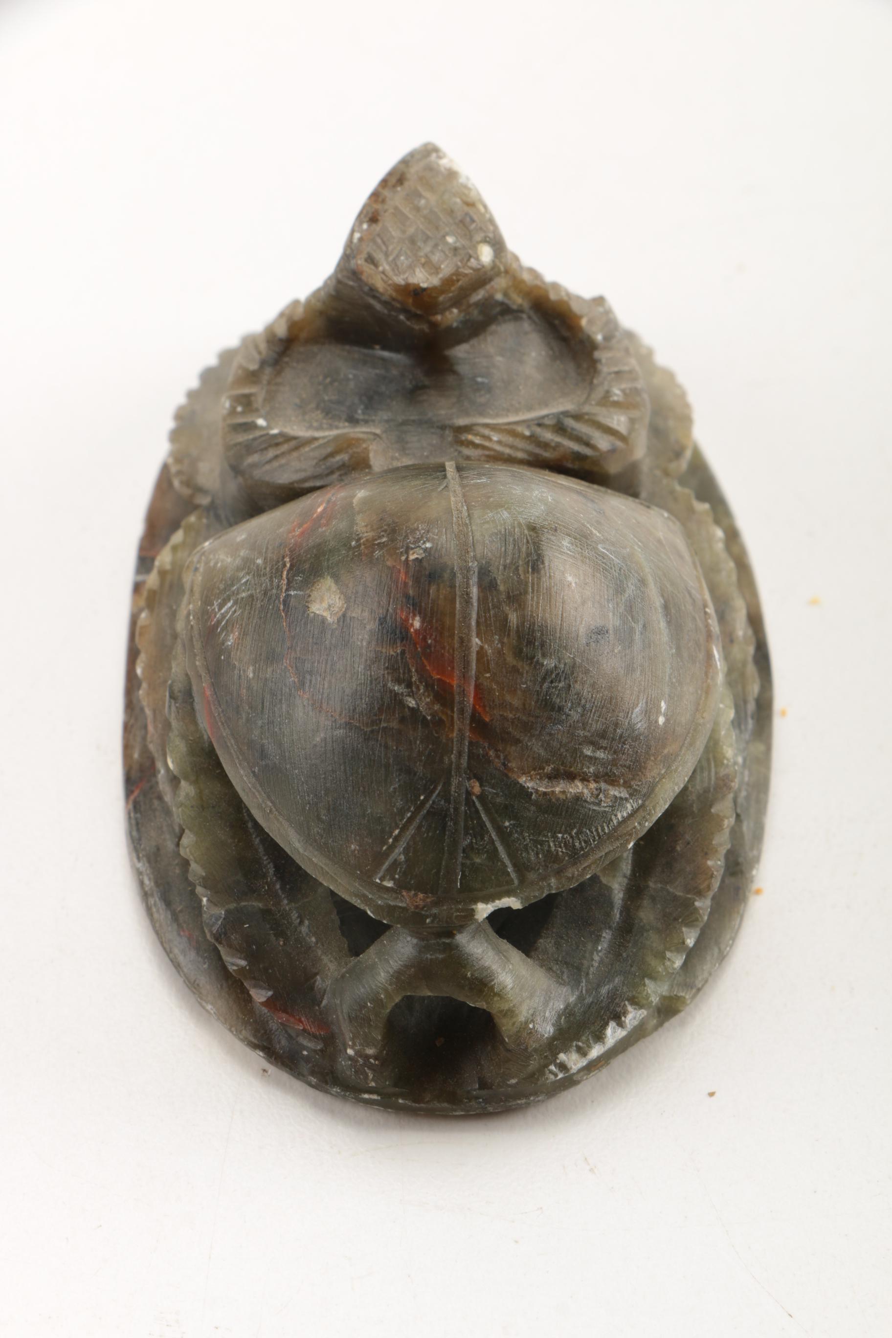 Assortment of Figurines Including Soapstone Scarab