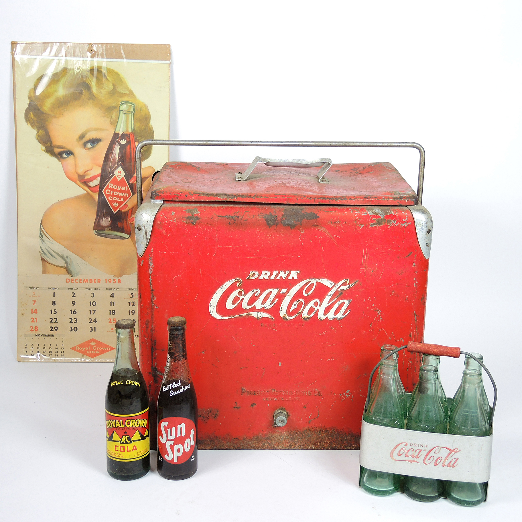 Vintage Coca-Cola Cooler, 6-Pack and Bottles