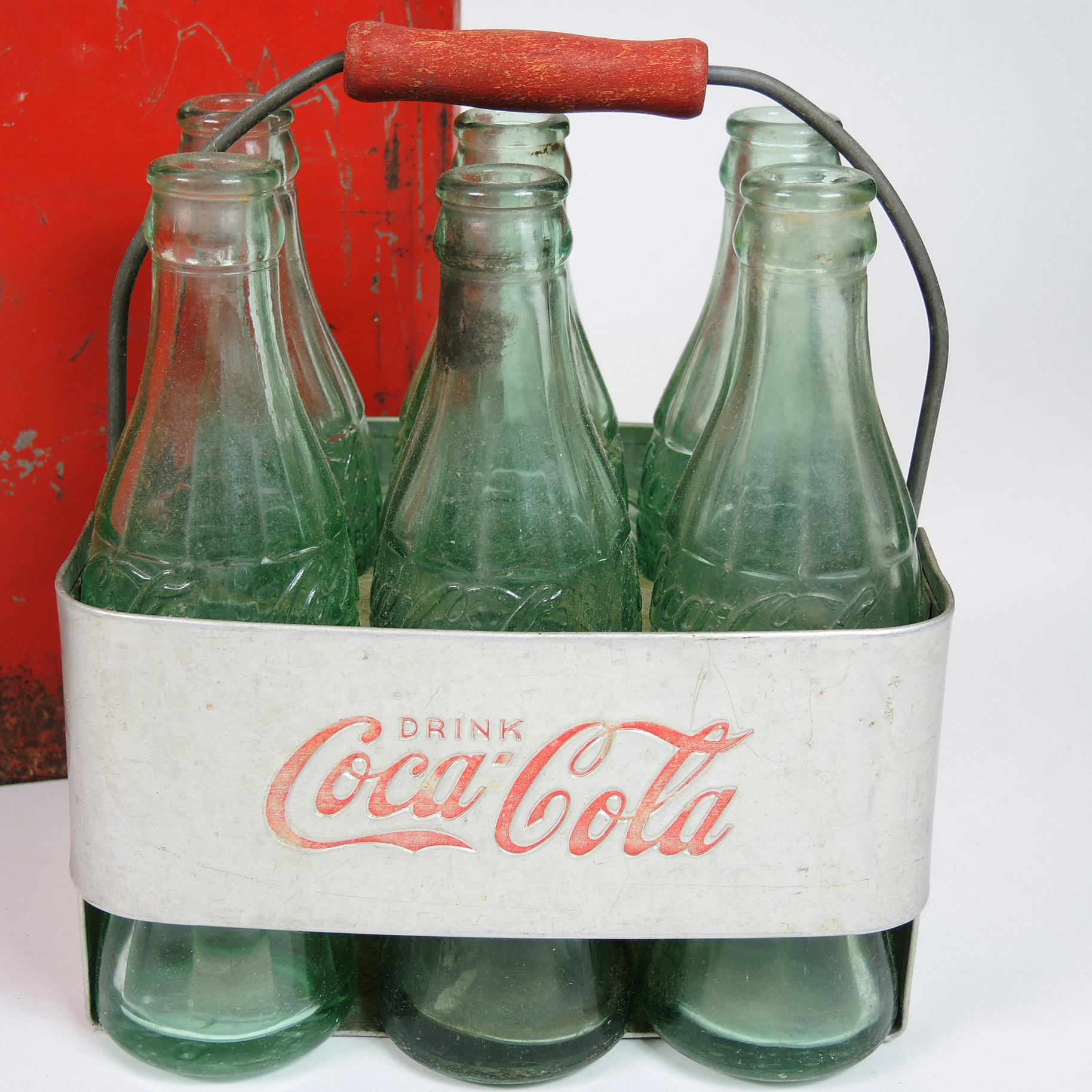 Vintage Coca-Cola Cooler, 6-Pack and Bottles