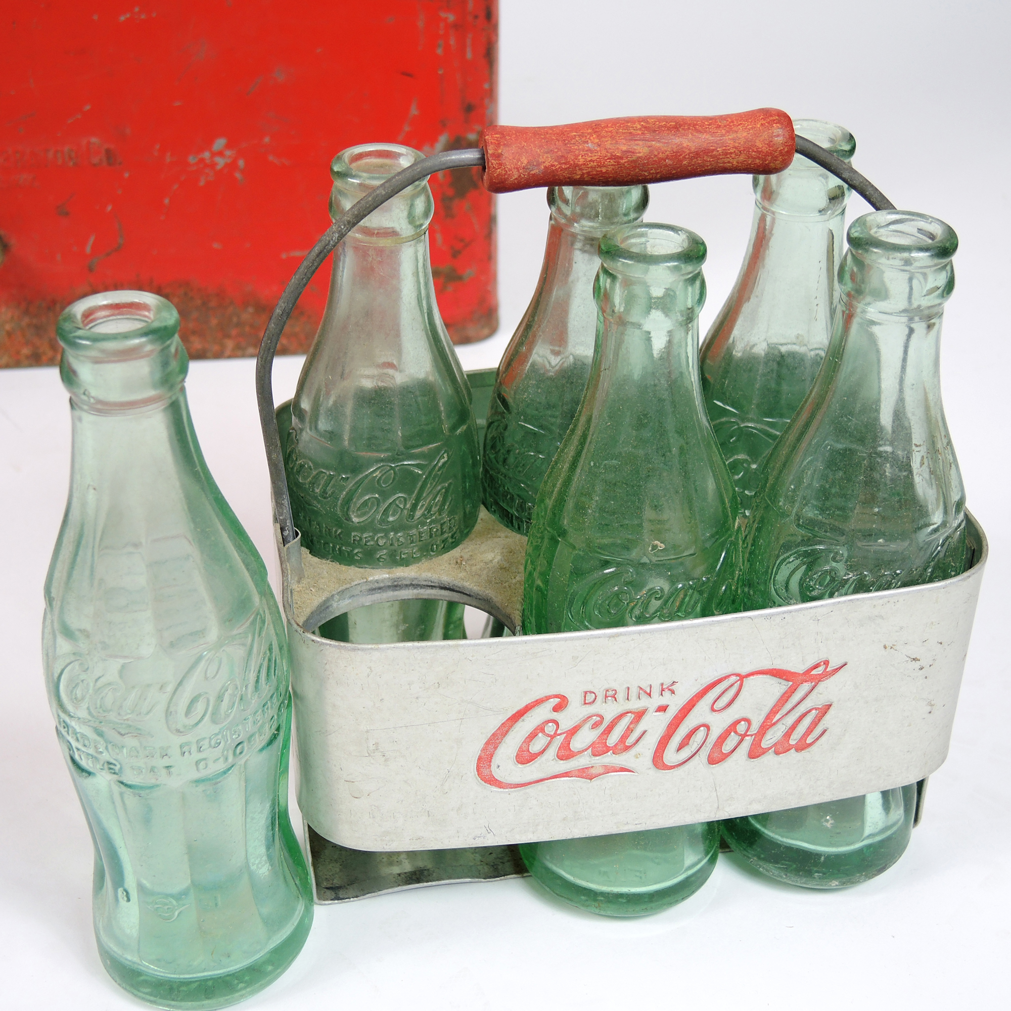 Vintage Coca-Cola Cooler, 6-Pack and Bottles
