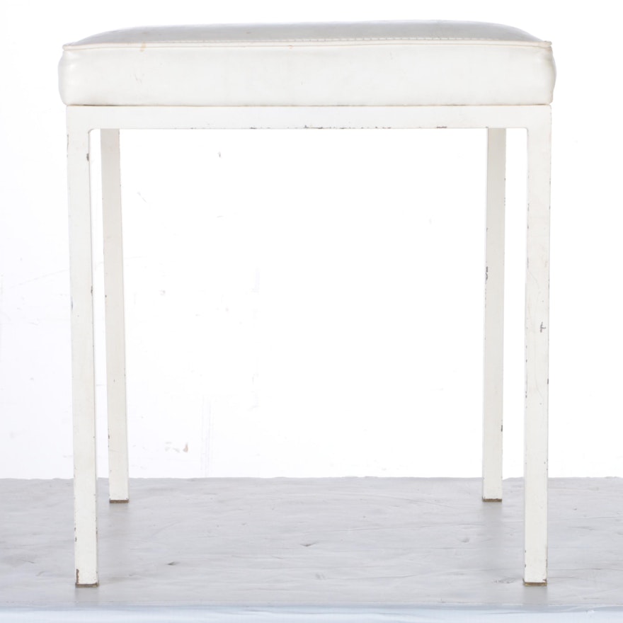 Vintage White Vinyl Upholstered Foot Stool