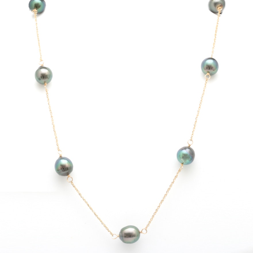 14K Yellow Gold and Tahitian Pearl Necklace