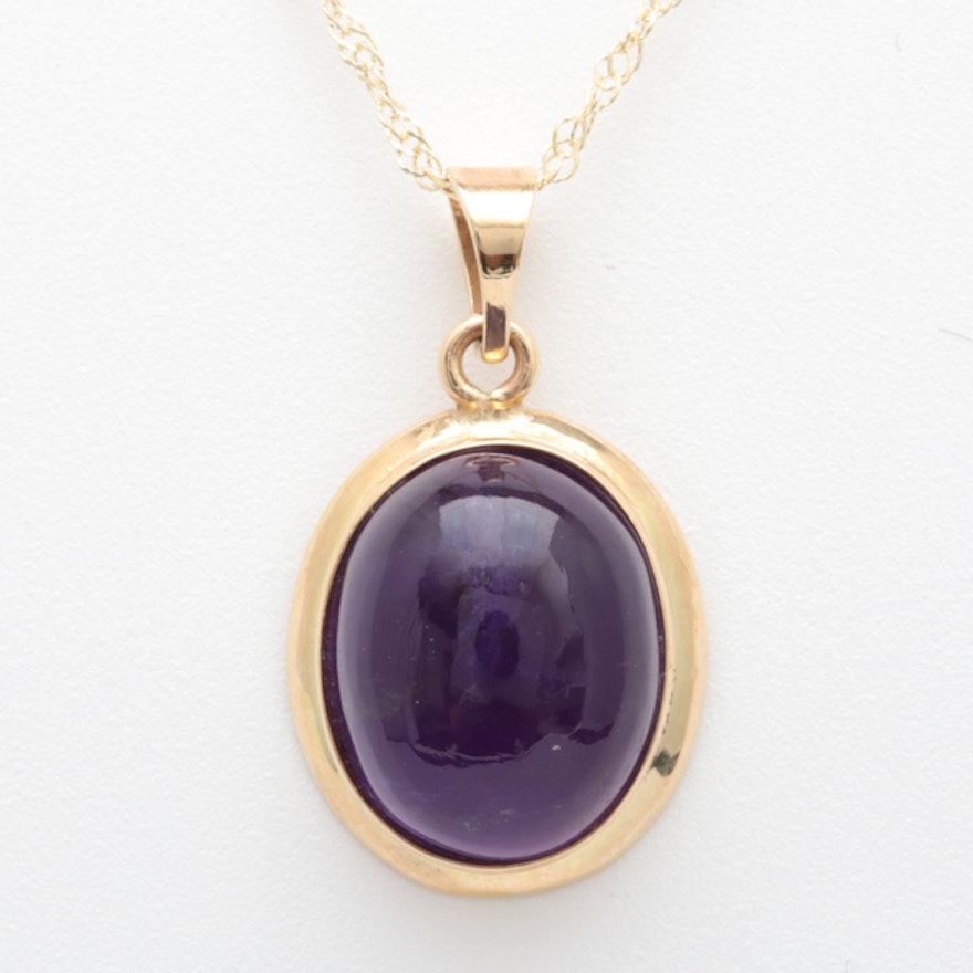 14K Gold and Amethyst Pendant with Chain